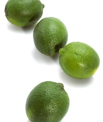 GREEN LEMON citrus aurantifolia AGAINST WHITE BACKGROUND