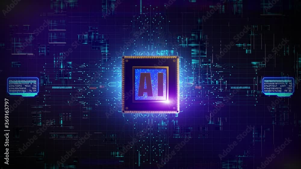 Poster 3d render digital of cpu processors over circuit background with ai (artificial intelligence) concep