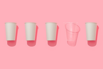 Paper cups and plastic cups.