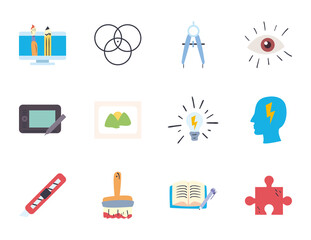 Art and design line and fill style icon set vector design