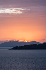 Beautiful first light from sunrise with orange sky  