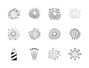 icon set of fireworks bursts, silhouette style