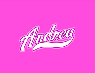First name "Andrea" designed in athletic script with pink background. Great for personalization of Breast Cancer Awareness gear and accessories.