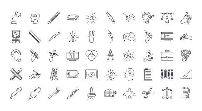 Art and design line style icon set vector design