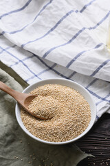 Bowl of healthy white quinoa seeds