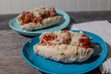 Meatball sandwiches with mozzarella