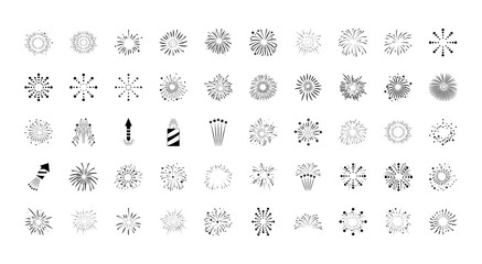 icon set of fireworks, silhouette style