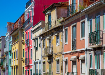 Fototapeta na wymiar Typical Portuguese architecture and colorful buildings of Lisbon historic city center