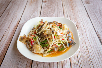 Spicy crab papaya salad, Sea Crab Somtum Salad, Thai food