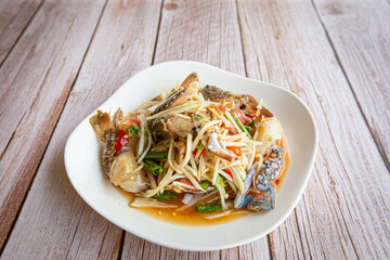 Spicy crab papaya salad, Sea Crab Somtum Salad, Thai food