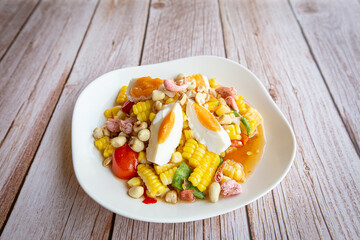 Spicy corn salad with salted egg, Thai food