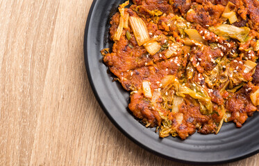 Kimchi pancake (Kimchijeon) on plate, Korean food