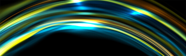 Colorful glossy glowing waves abstract background. Shiny wavy vector banner design