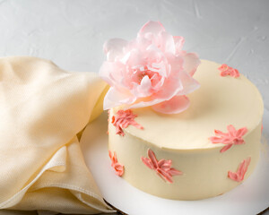 Truffle cake covered with white cream cheese