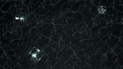 Glitter ice cube on green ice plate (3D Rendering)