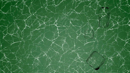 Glitter ice cube on green ice plate (3D Rendering)