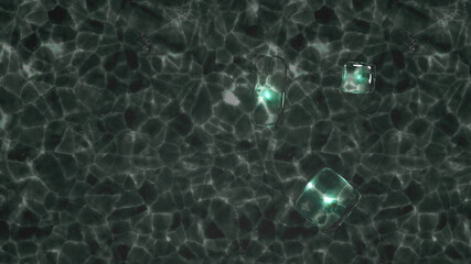 Glitter ice cube on green ice plate (3D Rendering)