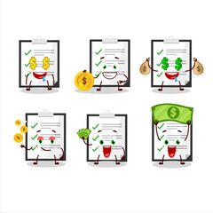 Clipboard with checklist cartoon character with cute emoticon bring money