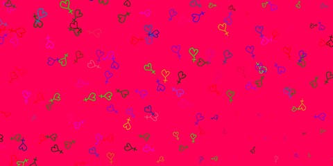 Light Pink, Green vector pattern with feminism elements.