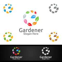 Global Gardener Logo with Green Garden Environment or Botanical Agriculture
