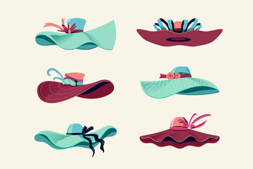 Colorful Kentucky Derby Hats Set Vector Illustration