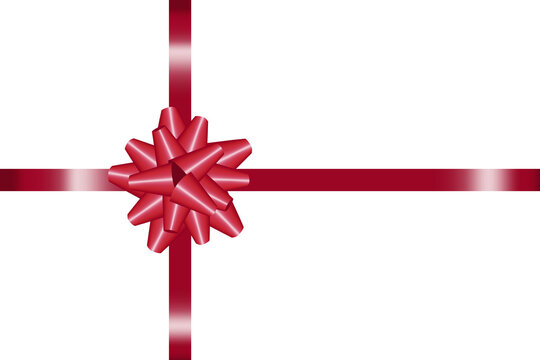 Red ribbon on the gift. Satin holiday wrapping ribbon with bow. Vector image. Stock photo.