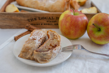 Apple strudel with apples, cinnamon