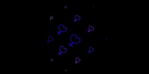 Dark Pink, Blue vector texture with women's rights symbols.