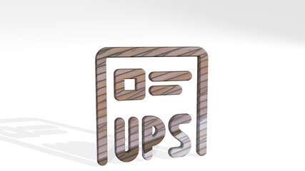 envelope ups casting shadow from a perspective. A thick sculpture made of metallic materials of 3D rendering. illustration and background