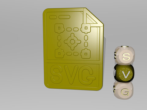 3D graphical image of SVG vertically along with text built around the icon by metallic cubic letters from the top perspective. excellent for the concept presentation and slideshows. illustration