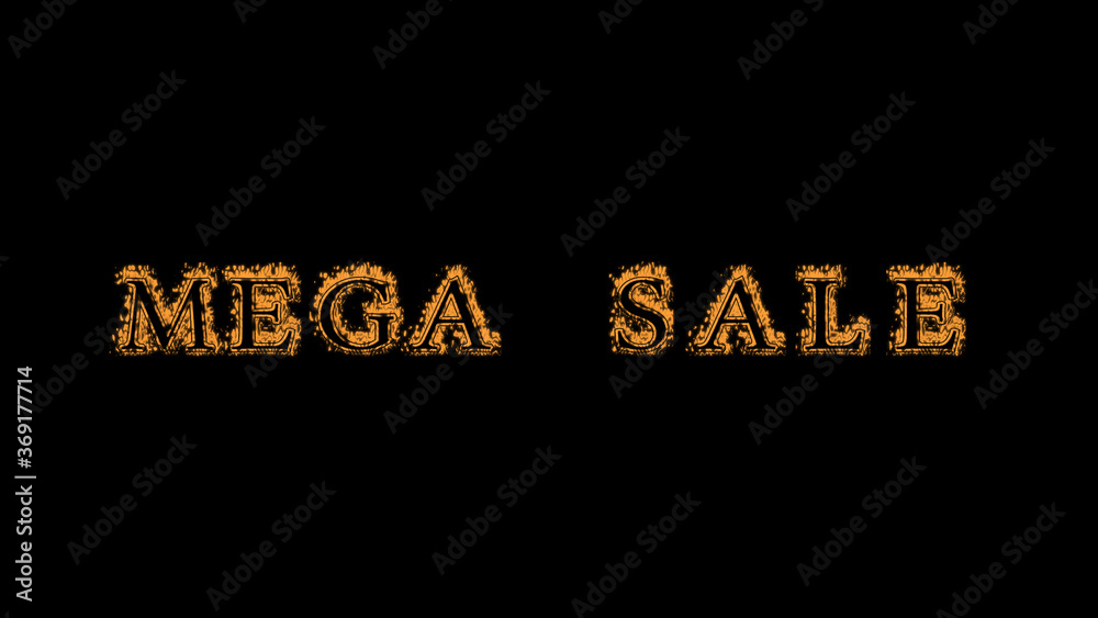 Fototapete mega sale fire text effect black background. animated text effect with high visual impact. letter an