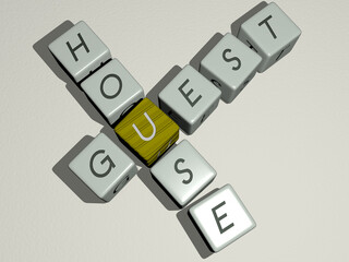 crosswords of GUEST HOUSE arranged by cubic letters on a mirror floor, concept meaning and presentation. hotel and illustration