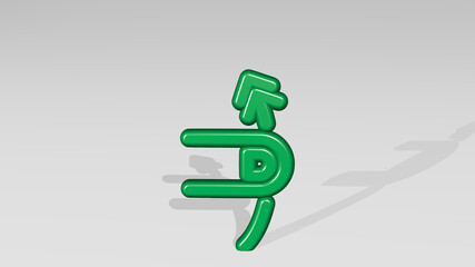 gesture swipe vertical up made by 3D illustration of a shiny metallic sculpture with the shadow on light background. hand and business