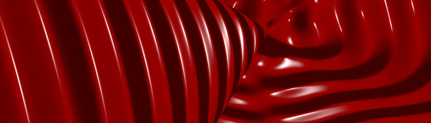Ultra wide 3D abstract background of curved geometrical patterns of MAROON color with lighting and shadows for various applications needing colorful environment. illustration and red