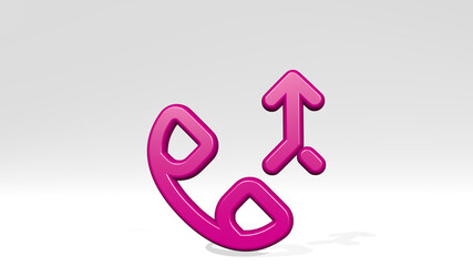 PHONE ACTIONS MERGE stand with shadow. 3D illustration of metallic sculpture over a white background with mild texture. mobile and business