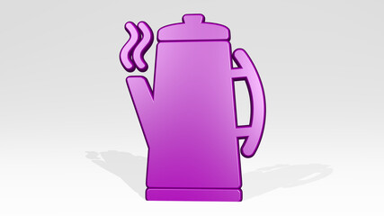 KETTLE from a perspective with the shadow. A thick sculpture made of metallic materials of 3D rendering. illustration and background