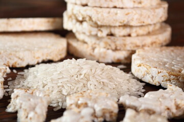 Rice cake and rice pile. Macro.