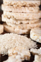 Rice cake and rice pile. Macro.