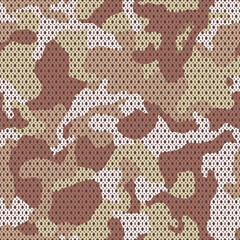 Military camouflage woven fabric, seamless texture. Camo pattern for army clothing. Sand brown 4 Colors background. Vector for printing