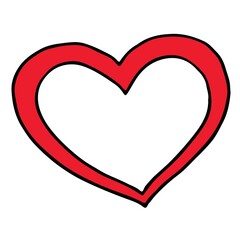 A cute red heart with a black outline.  Modern doodle illustration.  Vector.