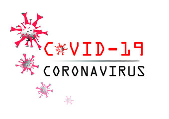 Naklejka na ściany i meble COVID-19 headline, inscription, information. Red on black viruses are faded from left to right slightly on white background. Vector illustration.