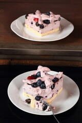 Cold cheesecake with blueberry and strawberry