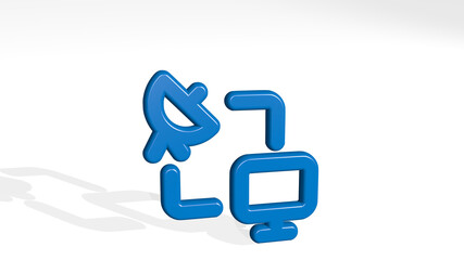 monitor antenna stand with shadow. 3D illustration of metallic sculpture over a white background with mild texture. computer and business