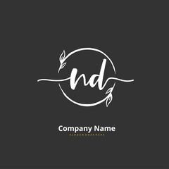 N D ND Initial handwriting and signature logo design with circle. Beautiful design handwritten logo for fashion, team, wedding, luxury logo.