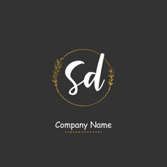 S D SD Initial handwriting and signature logo design with circle. Beautiful design handwritten logo for fashion, team, wedding, luxury logo.