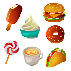junk food collection set fast food
