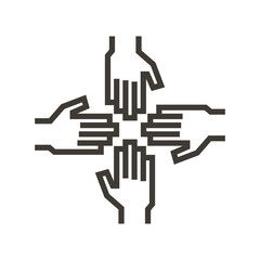 Hands of different people together. Vector icon illustration for concepts of teamwork, unity, community, togetherness.