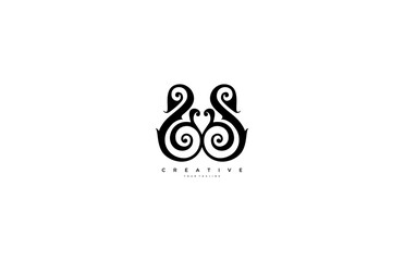 Initial Letter SS Linked Fancy Monogram Flourishes Logotype