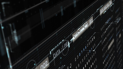 Futuristic holographic simulation of artificial neural networks, artificial intelligence deep learning performing analytic computational head up display background