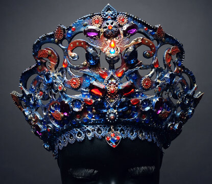 Head of mannequin in creative metal crown with jewels